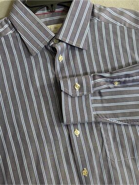 Eton of Sweden Signature Twill‎ Mens 42 16.5 Blue/ White  Stripe 100% Cotton